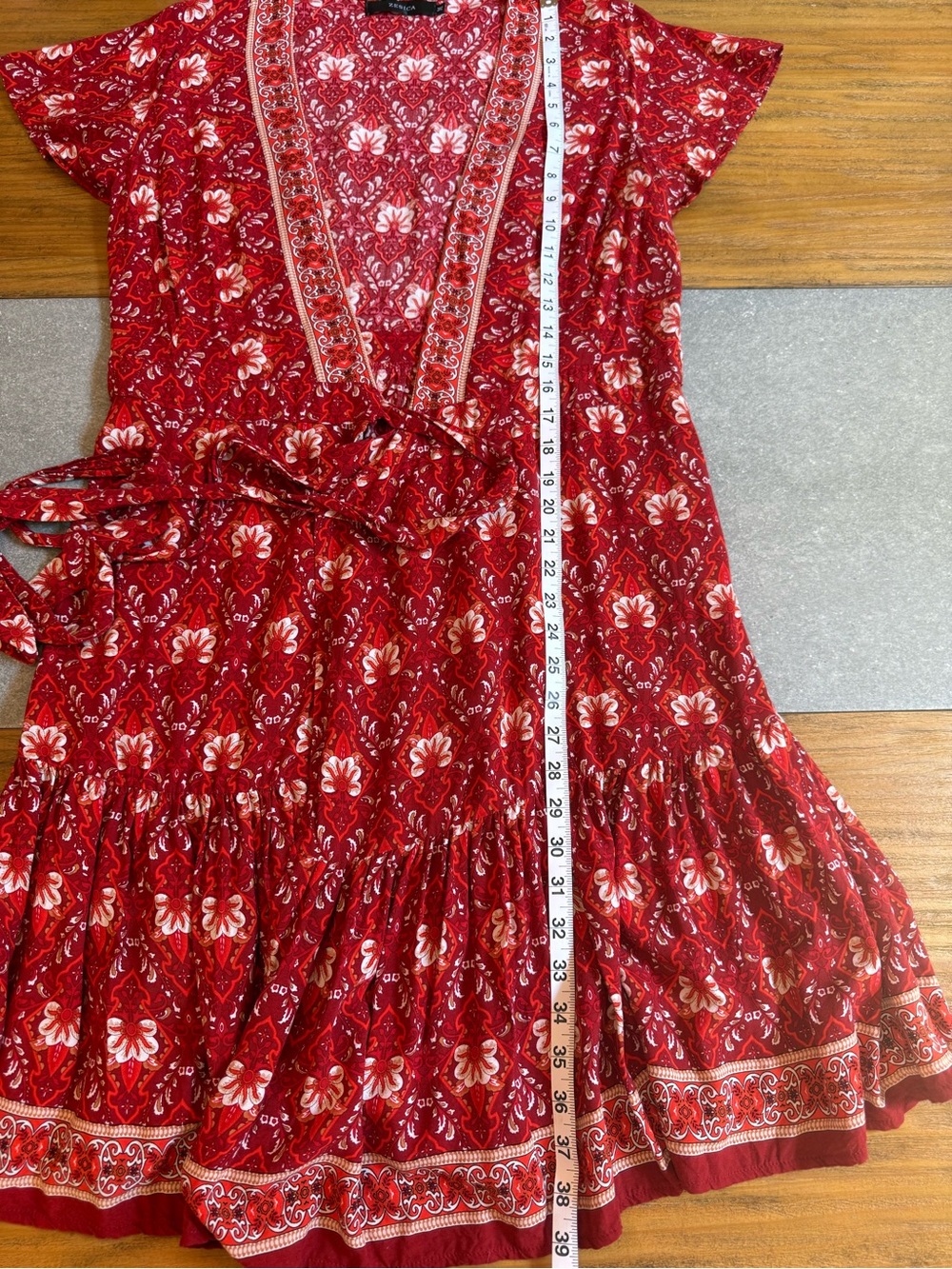 ZESICA Wrap V Neck Floral Ruffle Swing Mini Dress Beach Coverup Medium - Picture 4 of 9